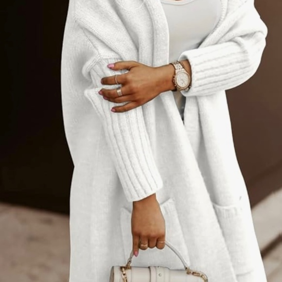 NEW Aoysky Womens Long Cardigans Cable Knitted Oversized Hooded Outer Med White - Picture 2 of 8